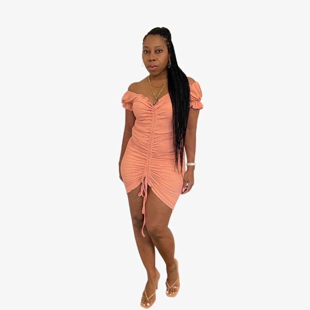 (NWT) Smocked Ruched Dress (Midi or Mini) - Salmon - Picture 1 of 7